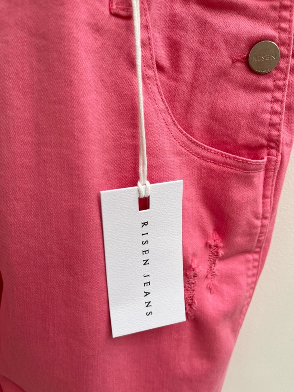 Risen Barbie Girl High Rise Hot Pink Distressed Straight Cropped Overalls XL - Picture 9 of 13